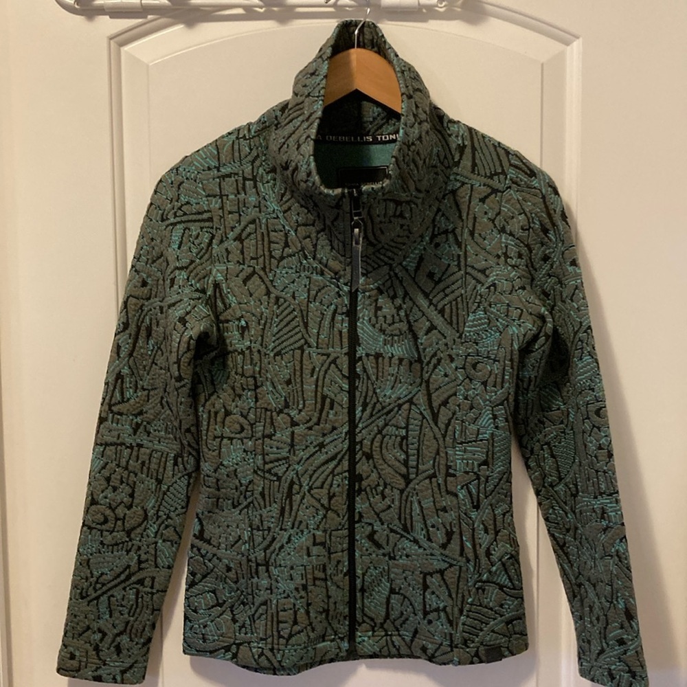 Tonia Debellis jacquard jacket size Small snug fit EUC